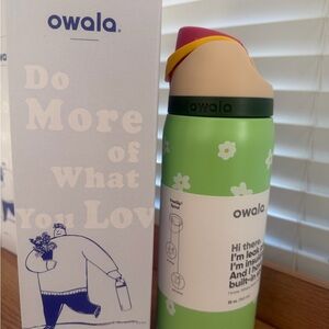 Owala Green Water Bottle with Floral Design